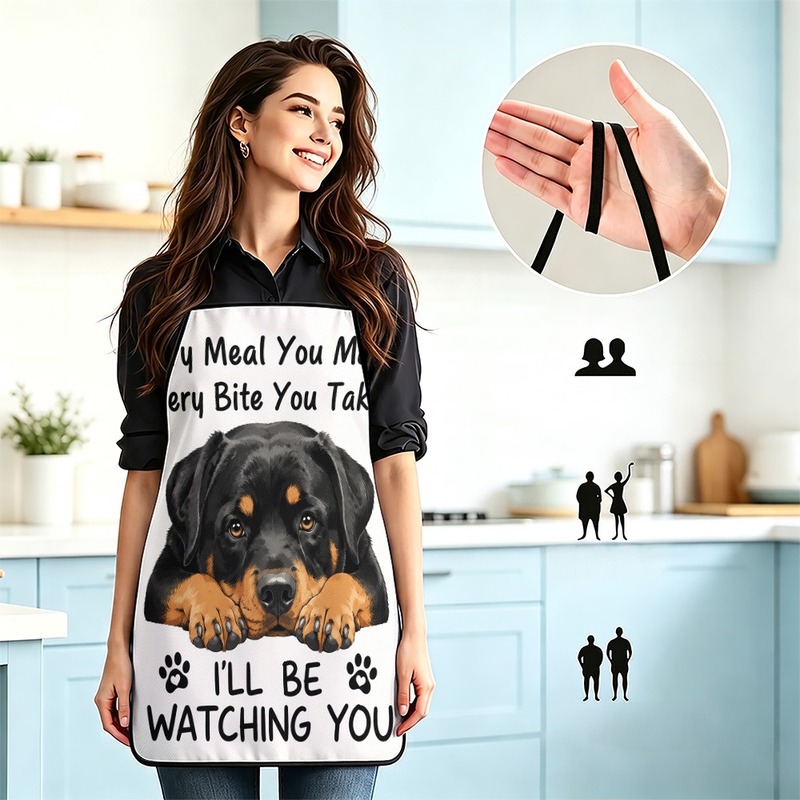 Home Cooking By Food - 1PC【Apron】2DFlat effect，Fun Rottweiler Print，Durable，Suitable home kitchen