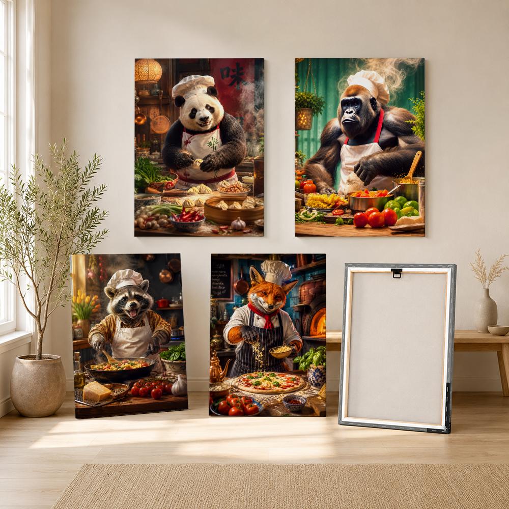 Home Cooking Kitchen - Gorilla cooking kitchen Framed Wall Painting